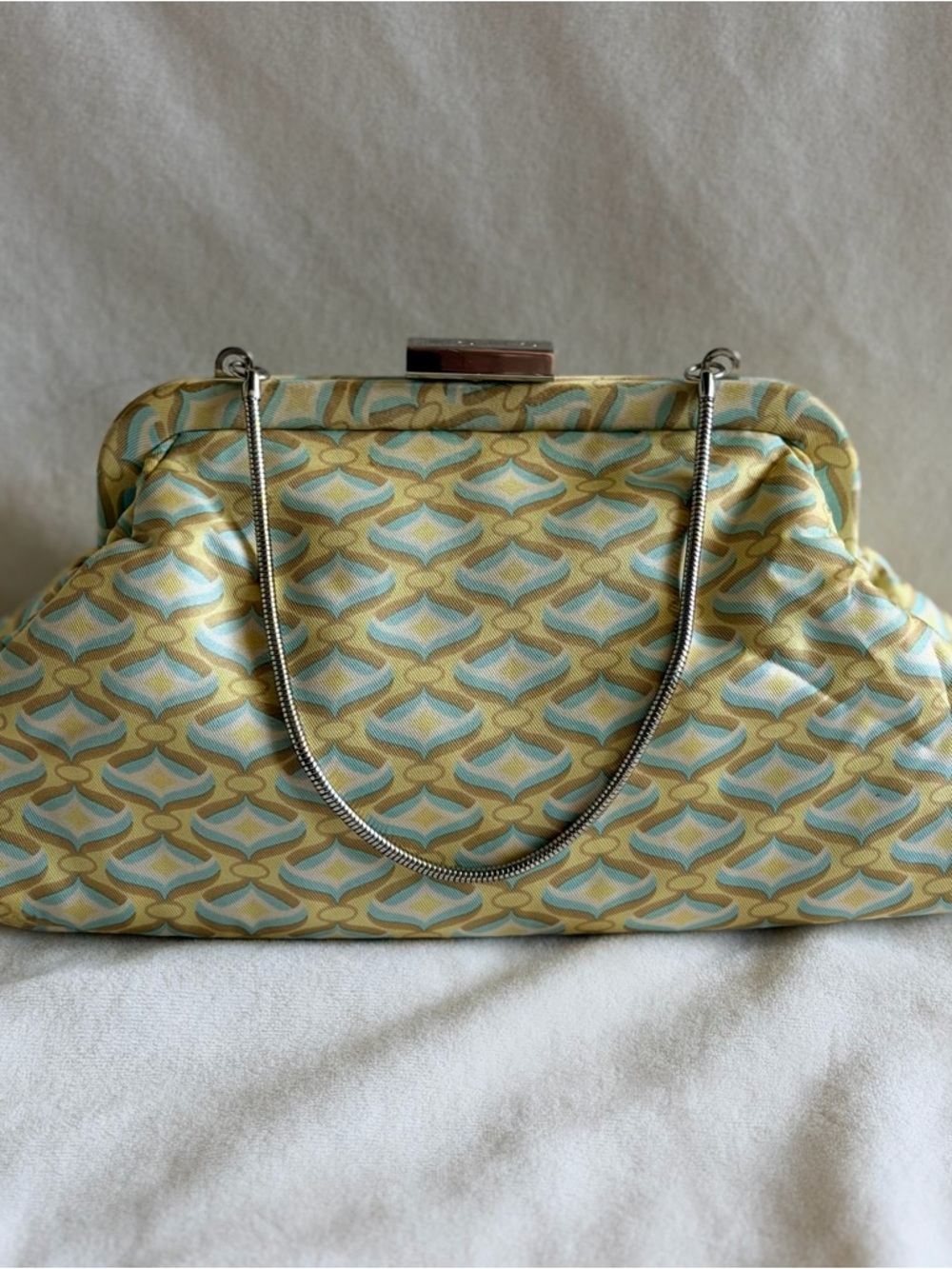 Vintage ECHO Silk Frame Pouch Bag - Geometric Teal & Gold